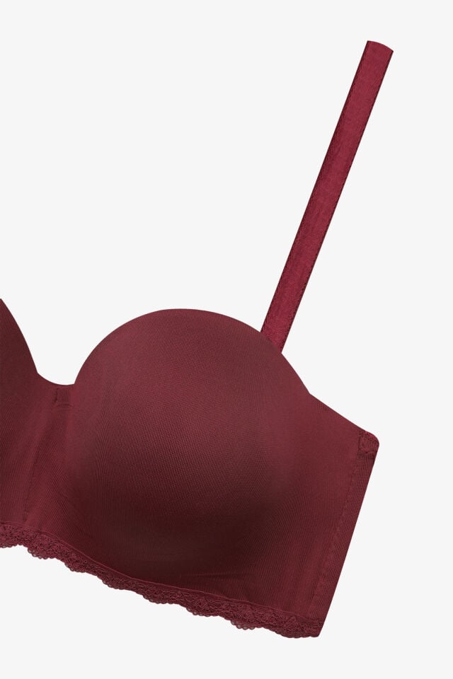 Kadın Dolgusuz Mikro Straplez Sütyen Bordo - 95B