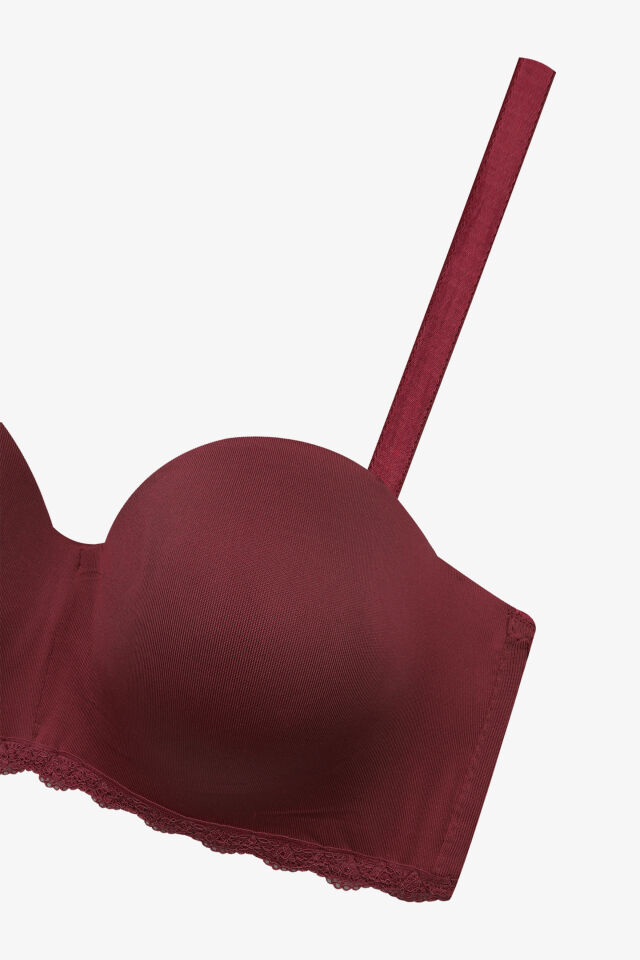 Kadın Dolgusuz Mikro Straplez Sütyen Bordo - 95B