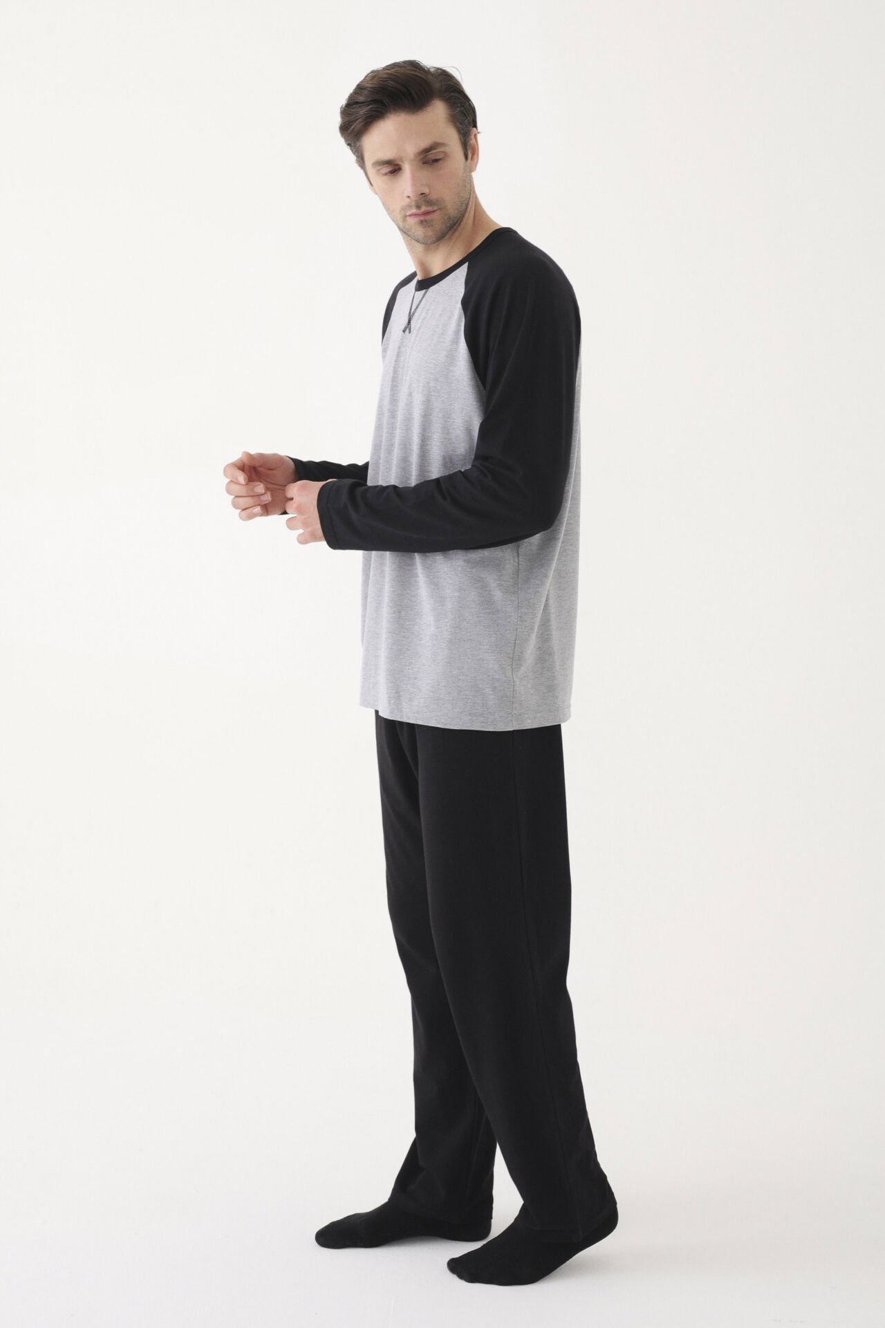 Erkek Pamuklu Uzun Kollu Cepli Pijama Takımı