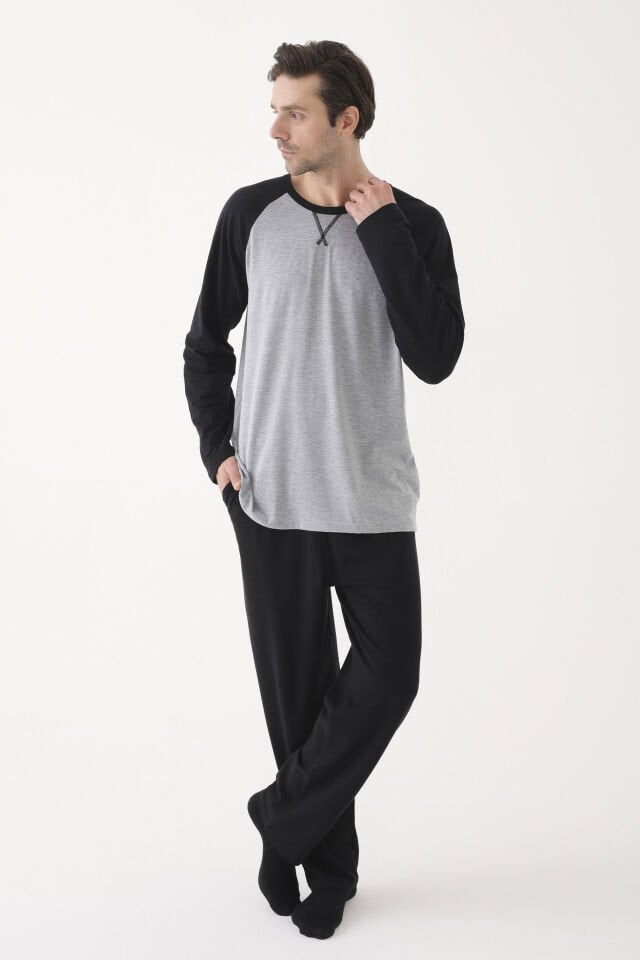 Erkek Pamuklu Uzun Kollu Cepli Pijama Takımı