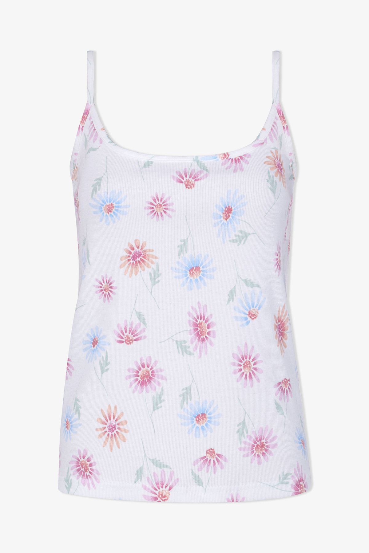 Kadın Pamuklu İp Askılı Çiçek Desenli Şortlu Pijama Takımı KO70115 Çiçek Desen - L - KO70115 Çiçek Desen - L