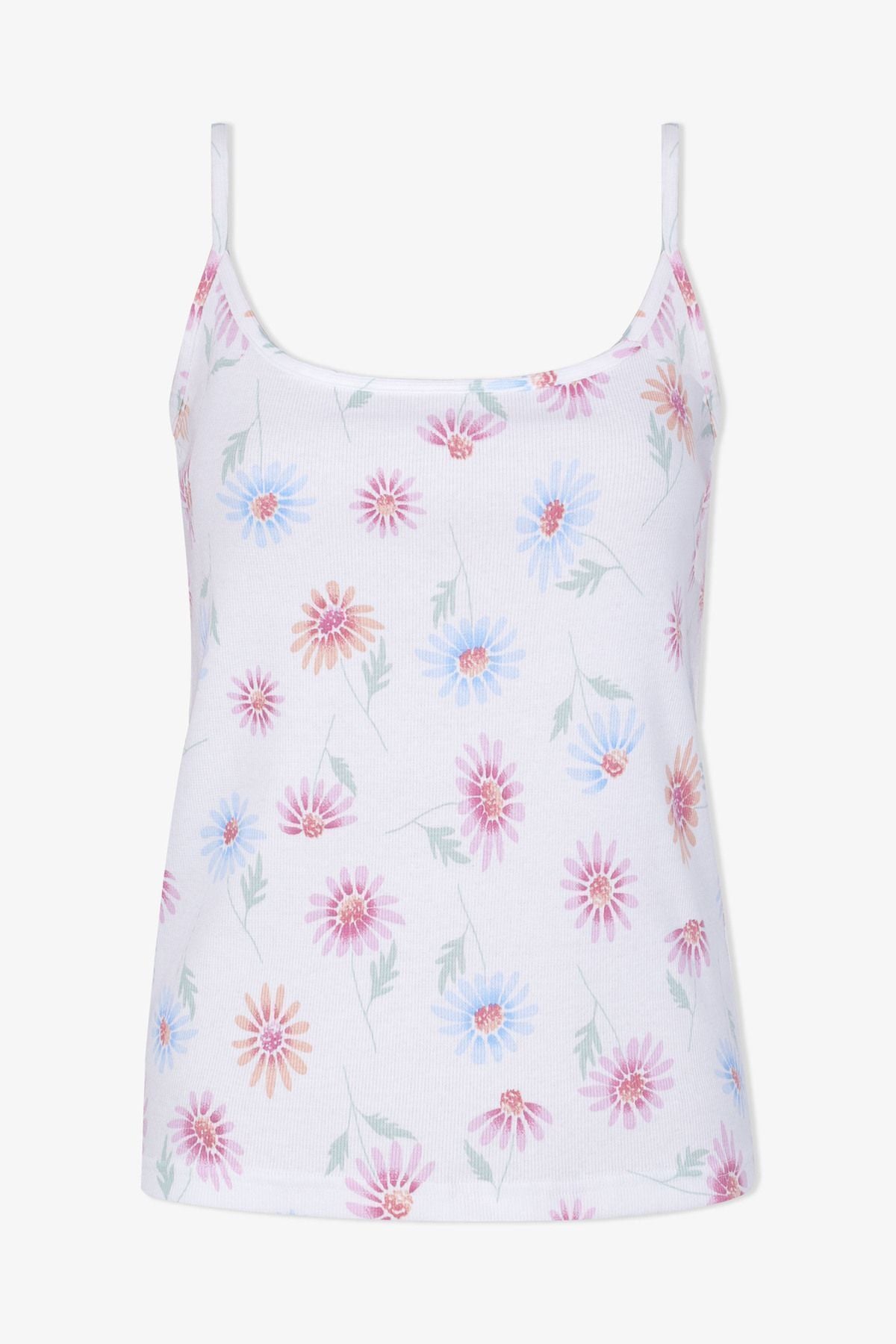 Kadın Pamuklu İp Askılı Çiçek Desenli Şortlu Pijama Takımı KO70115 Çiçek Desen - M - KO70115 Çiçek Desen - M