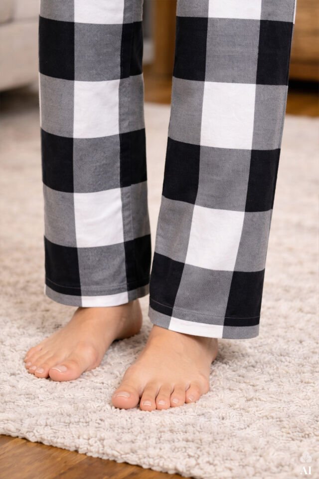 Kadın Kısa Kollu Pamuklu Ekose Desenli Pijama Takımı Siyah - S - Siyah - S