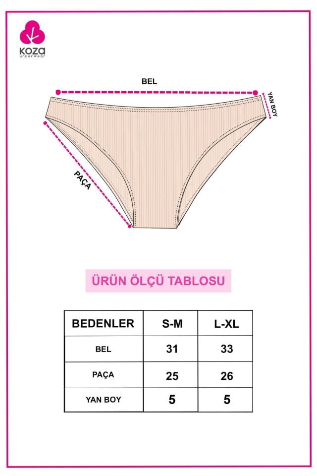 Kadın 7'li Fitilli Pamuklu Ribanalı Külot 11086-2 - S/M - 11086-2 - S/M