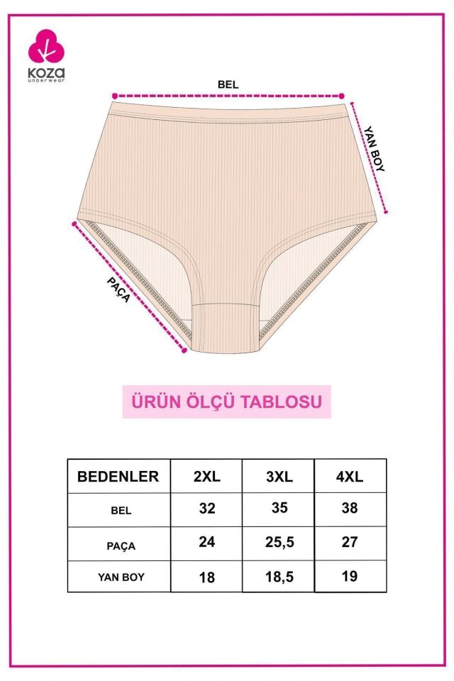 Kadın 5'li Fitilli Curve Büyük Beden Battal Ekstra Yüksek Bel Külot 5005BFTL-1 - 3XL
