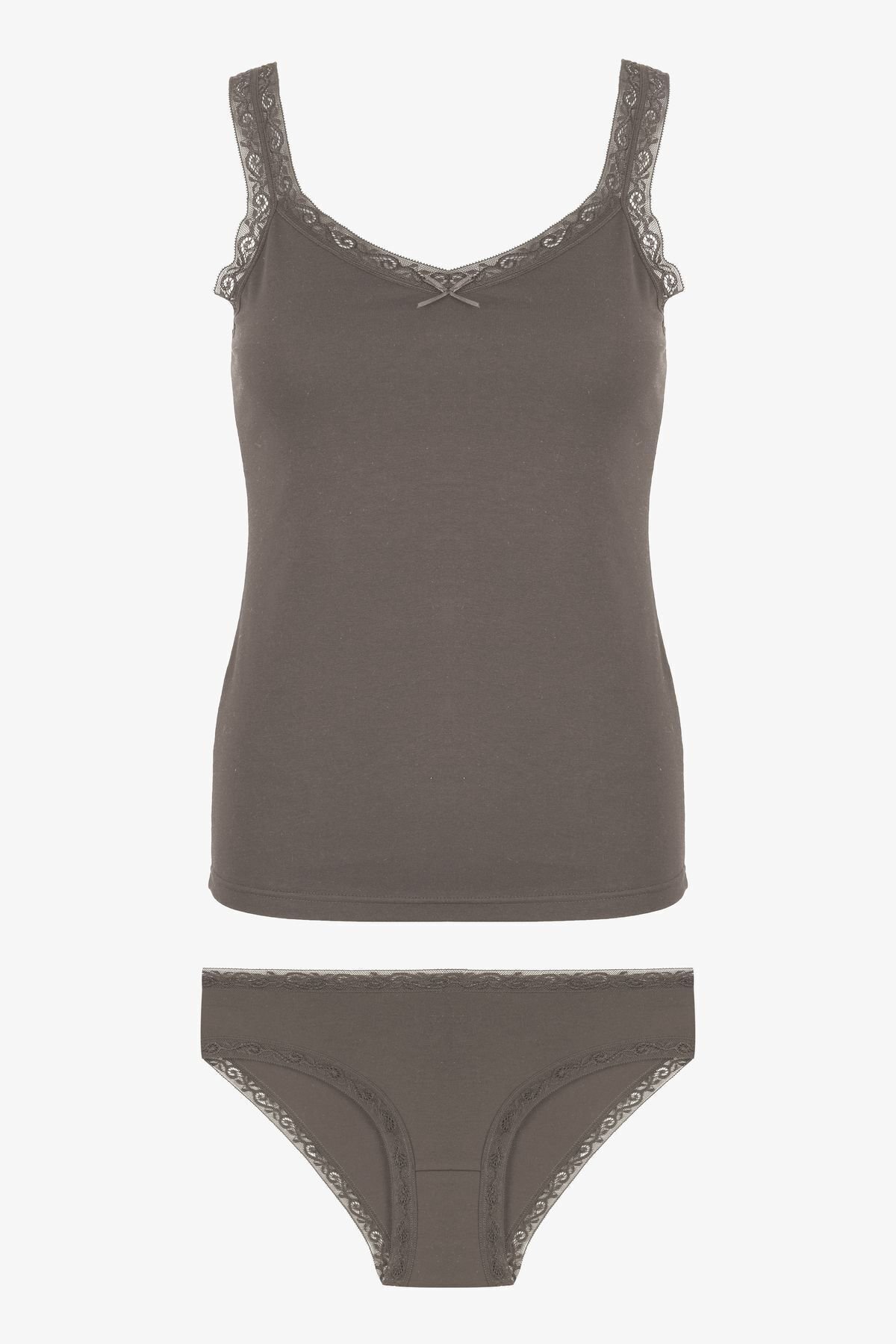 Kadın Dantel Detaylı Atlet Külot Takım KO2000TKM-1 Vizon - S/M - KO2000TKM-1 Vizon - S/M