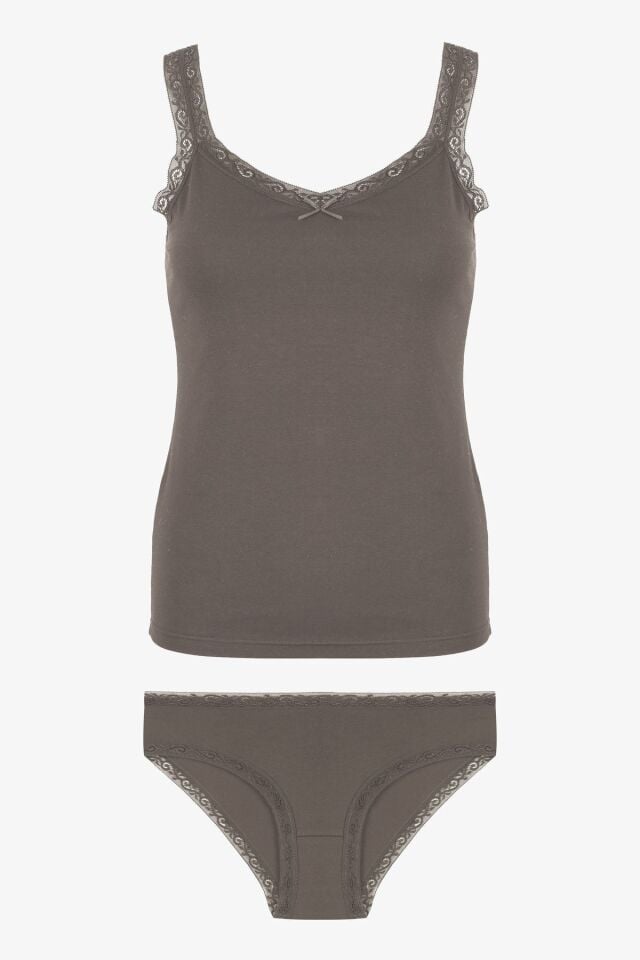 Kadın Dantel Detaylı Atlet Külot Takım KO2000TKM-1 Vizon - S/M - KO2000TKM-1 Vizon - S/M