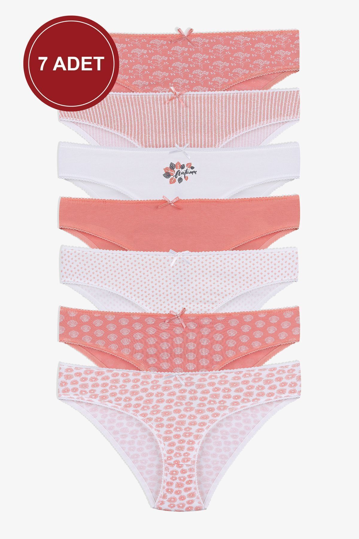 Kadın 7'li Desenli Pamuklu Likralı Külot 11085-110 - L/XL