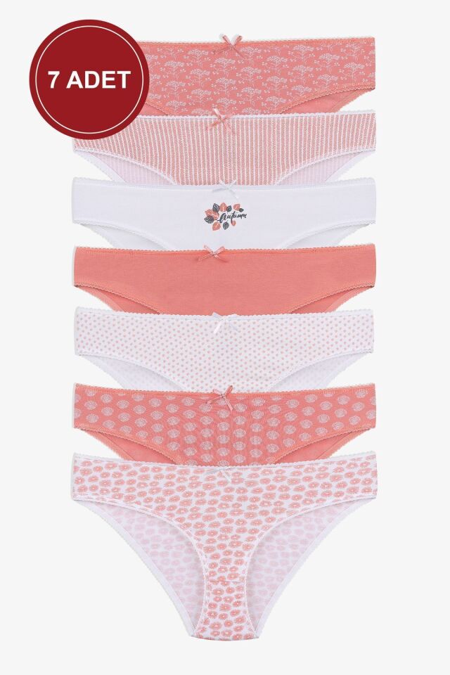 Kadın 7'li Desenli Pamuklu Likralı Külot 11085-110 - L/XL
