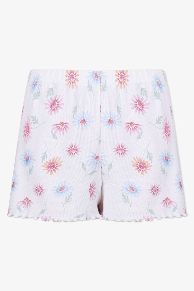 Kadın Pamuklu Baby Overloklu Çiçek Desenli Şortlu Pijama Takımı KO70114 Çiçek Desen - M - KO70114 Çiçek Desen - M