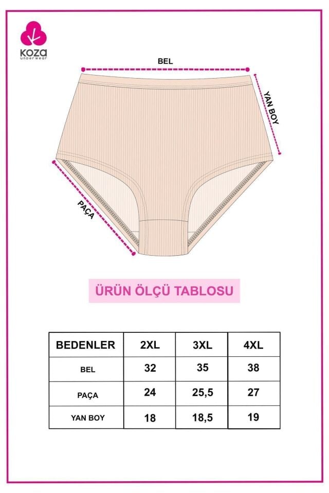 Kadın 5'li Fitilli Curve Büyük Beden Battal Ekstra Yüksek Bel Külot 5005BFTL-1 - 2XL
