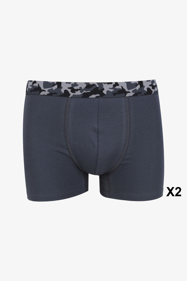 Erkek 4'lü Pamuklu Likralı Boxer Siyah - Füme - 3XL