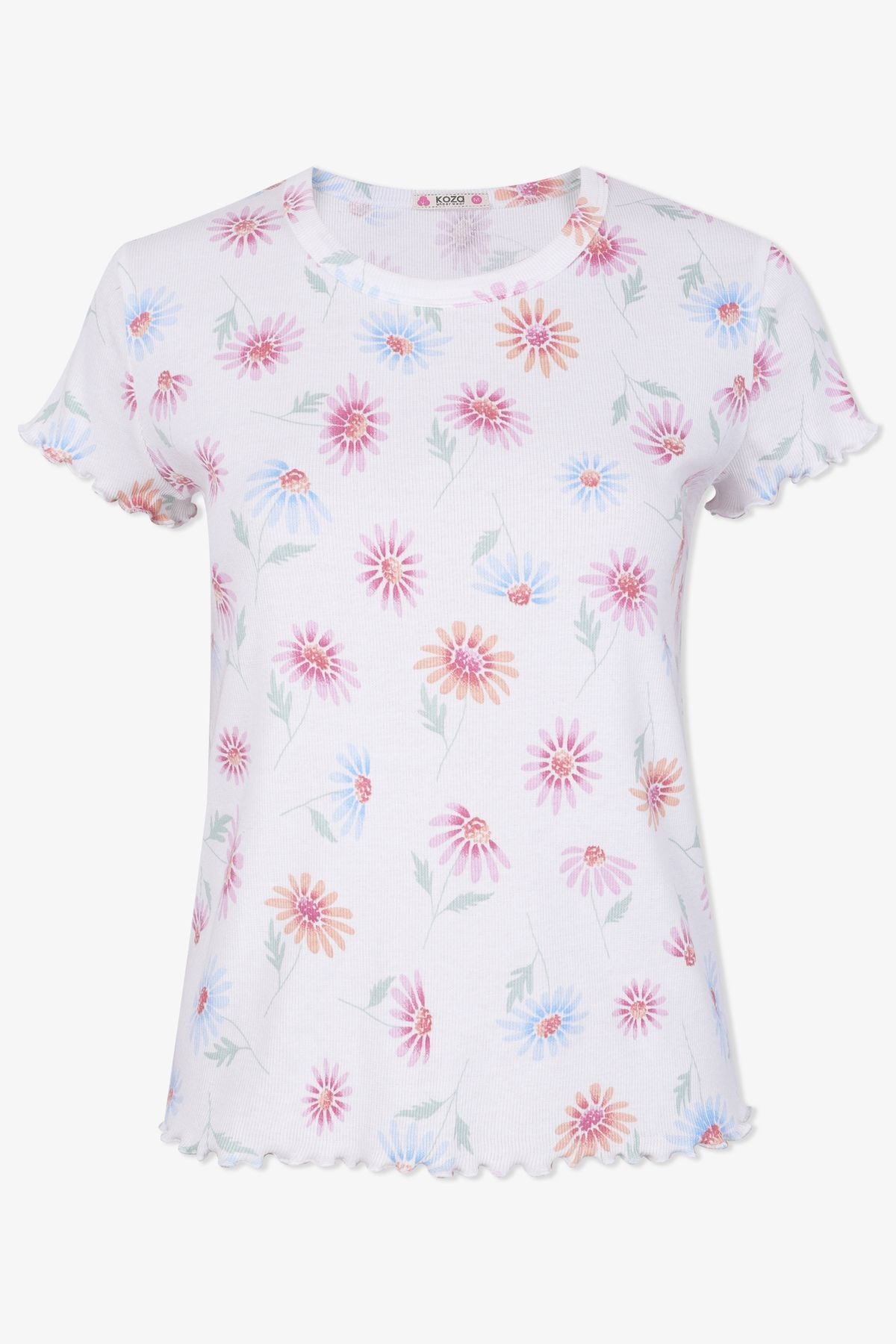 Kadın Pamuklu Baby Overloklu Çiçek Desenli Şortlu Pijama Takımı KO70114 Çiçek Desen - L - KO70114 Çiçek Desen - L