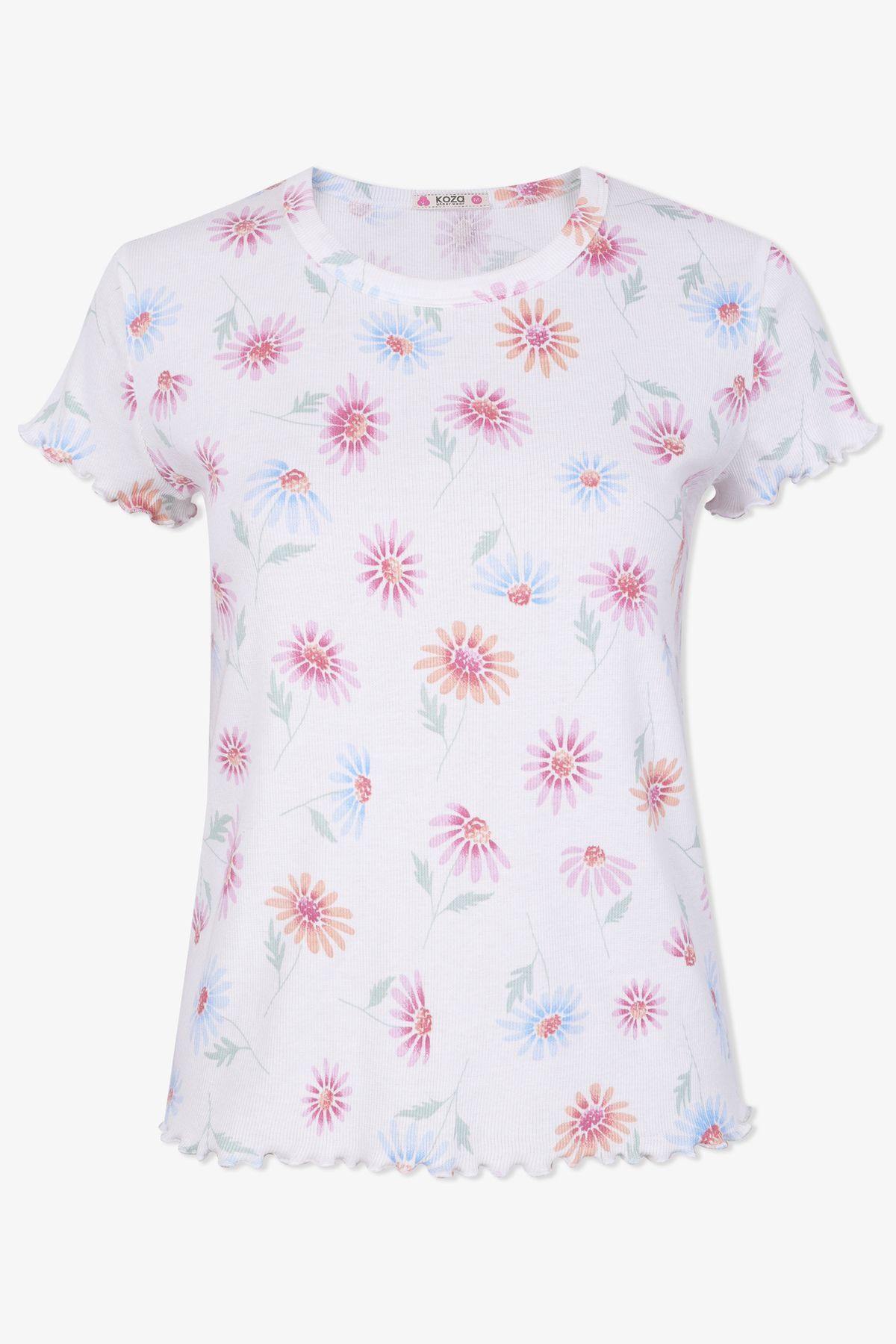 Kadın Pamuklu Baby Overloklu Çiçek Desenli Şortlu Pijama Takımı KO70114 Çiçek Desen - L - KO70114 Çiçek Desen - L