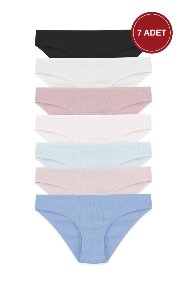 Kadın 7'li Fitilli Pamuklu Ribanalı Külot L/XL