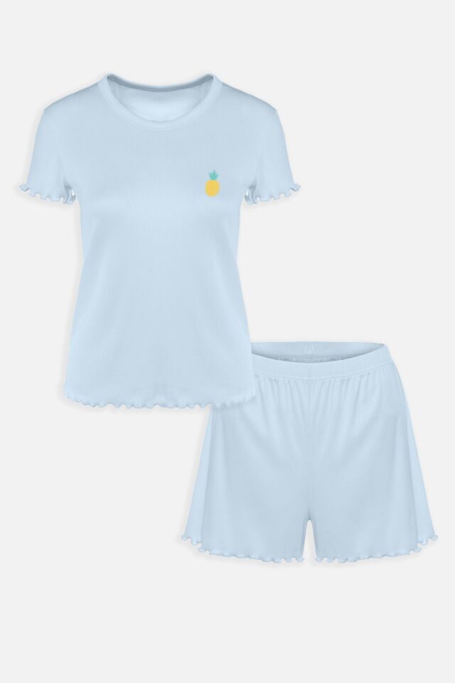 Kadın Kaşkorse Kısa Kollu Şortlu Takım KO7204TS-4 Mavi - XL