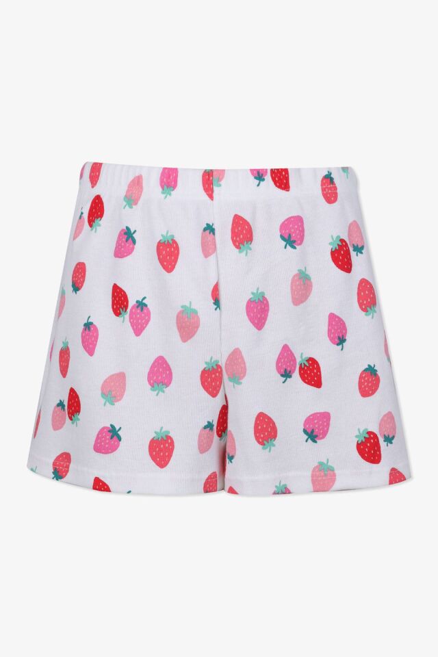 Kadın Pamuklu İp Askılı Çilek Desenli Şortlu Pijama Takımı KO70111 Çilek Desen - S - KO70111 Çilek Desen - S