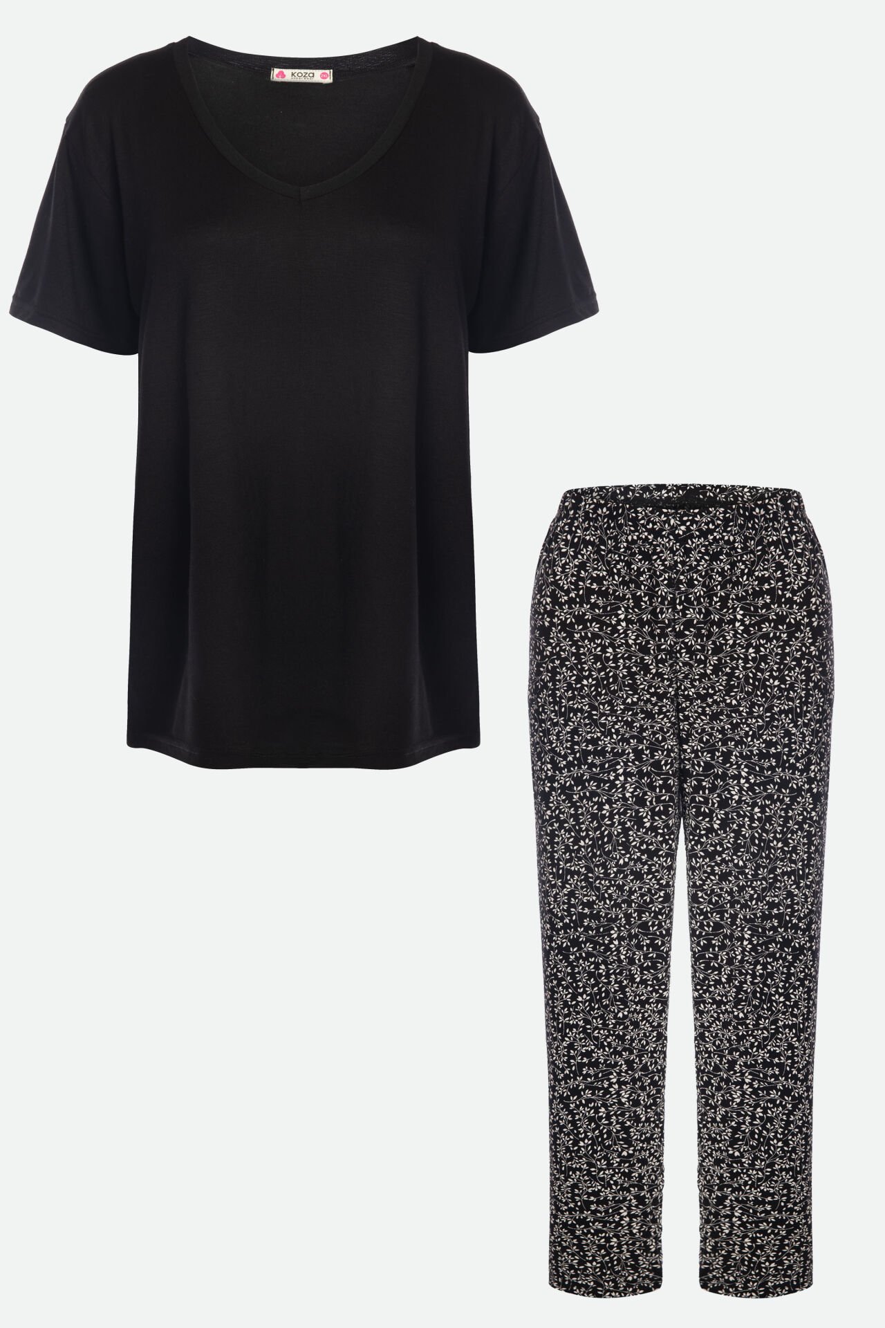 Kadın Viskon V Yaka Kısa Kollu Curve Pijama Takımı 2XL - Siyah