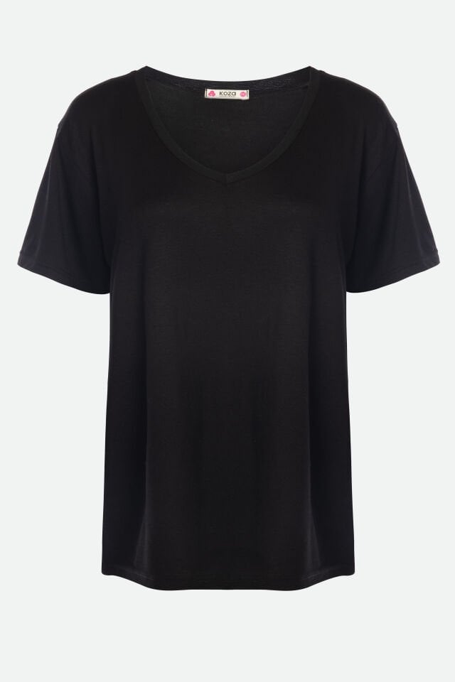 Kadın Viskon V Yaka Kısa Kollu Curve Pijama Takımı 2XL - Siyah