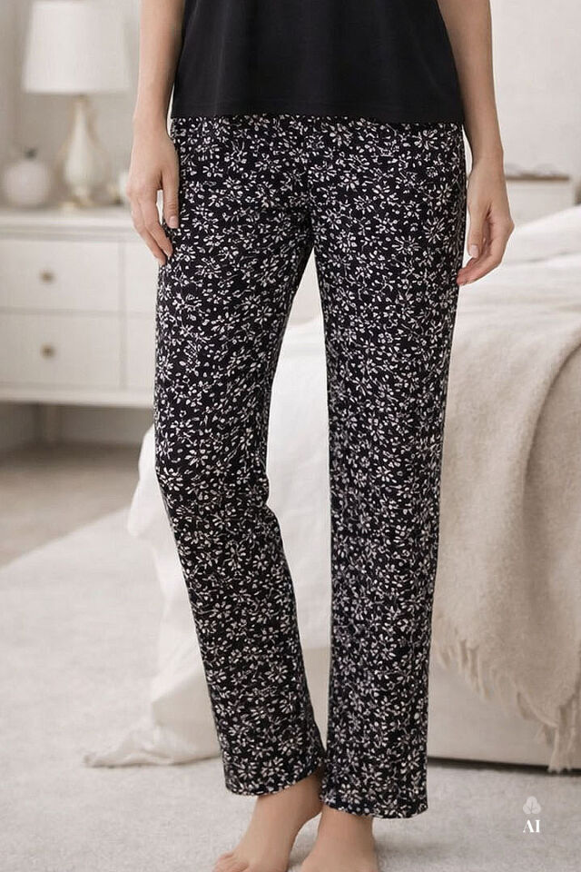 Kadın Viskon V Yaka Kısa Kollu Curve Pijama Takımı 4XL - Siyah