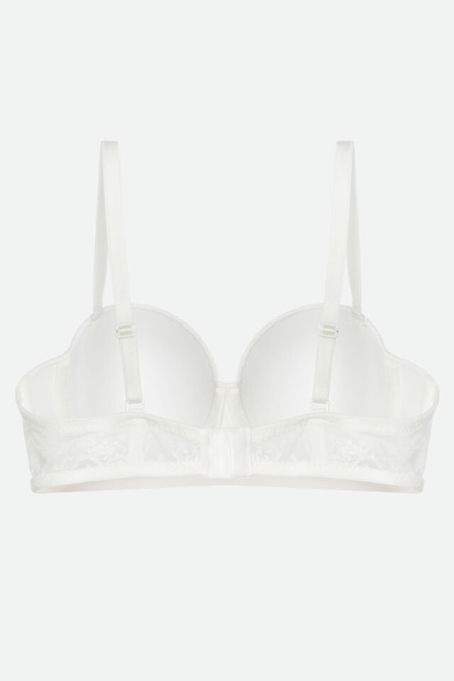 Kadın Dolgusuz Lez Dantelli Desteksiz Straplez Sütyen 80B - Ekru