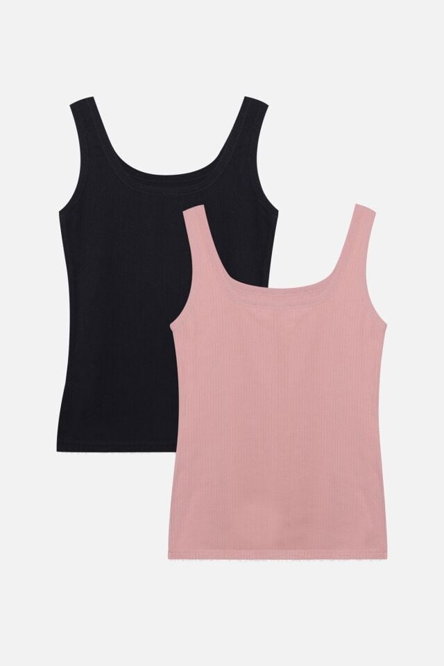 2'li Kalın Askılı Fitilli Atlet Siyahpudra - 2XL