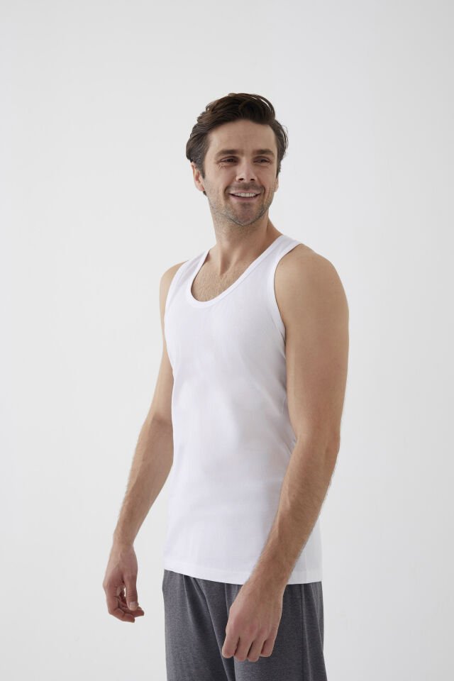 Erkek Pamuklu 3'lü Atlet Beyaz - 3XL