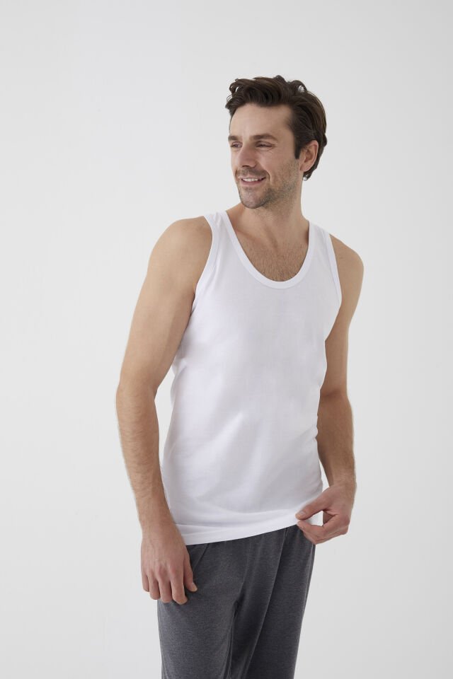 Erkek Pamuklu 3'lü Atlet Beyaz - 3XL