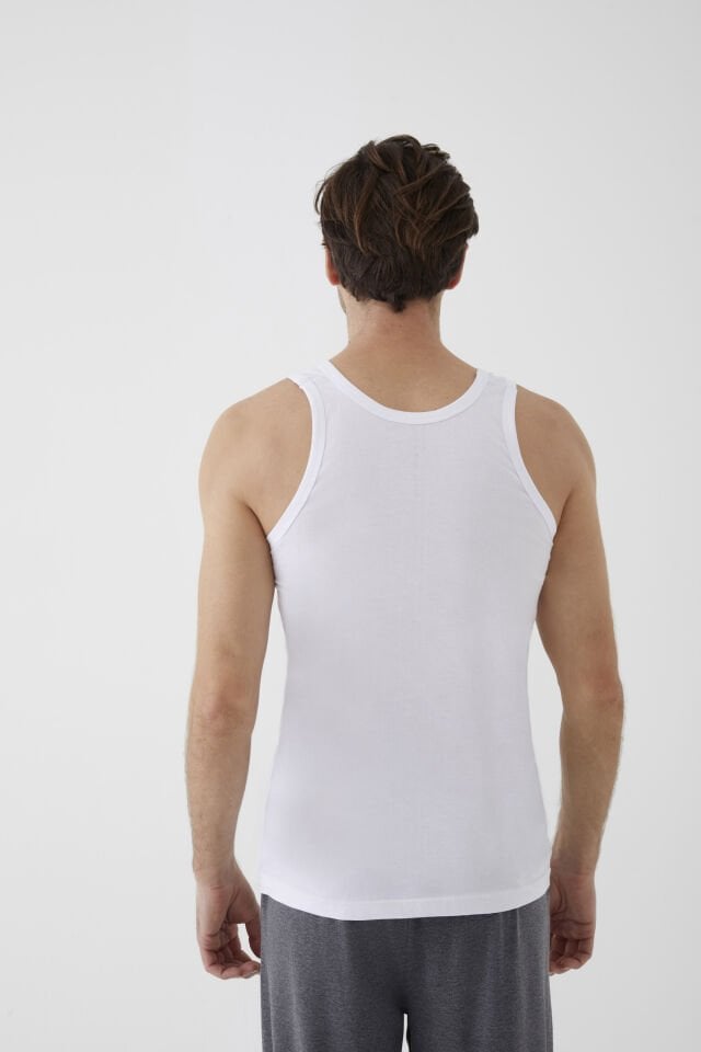 Erkek Pamuklu 3'lü Atlet Beyaz - 3XL