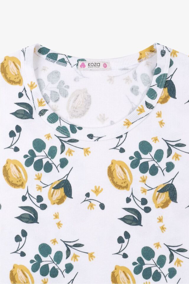 Kadın Pamuklu Baby Overloklu Limon Desenli Şortlu Pijama Takımı KO70112 Limon Desen - S - KO70112 Limon Desen - S