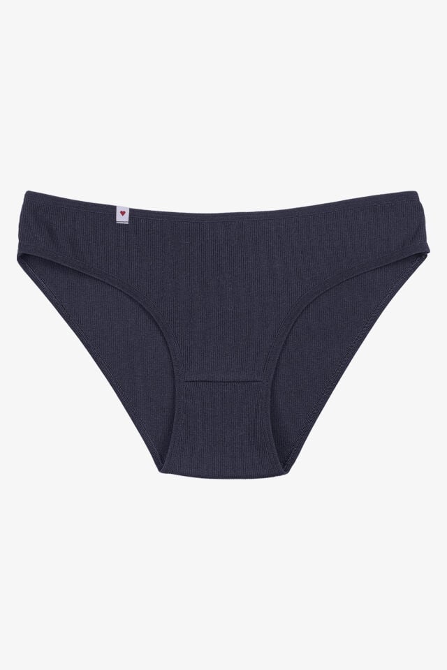 Kadın Külot 5 li Pamuklu Etiket Detaylı Fitilli Ribana Lila - Gri - L - XL