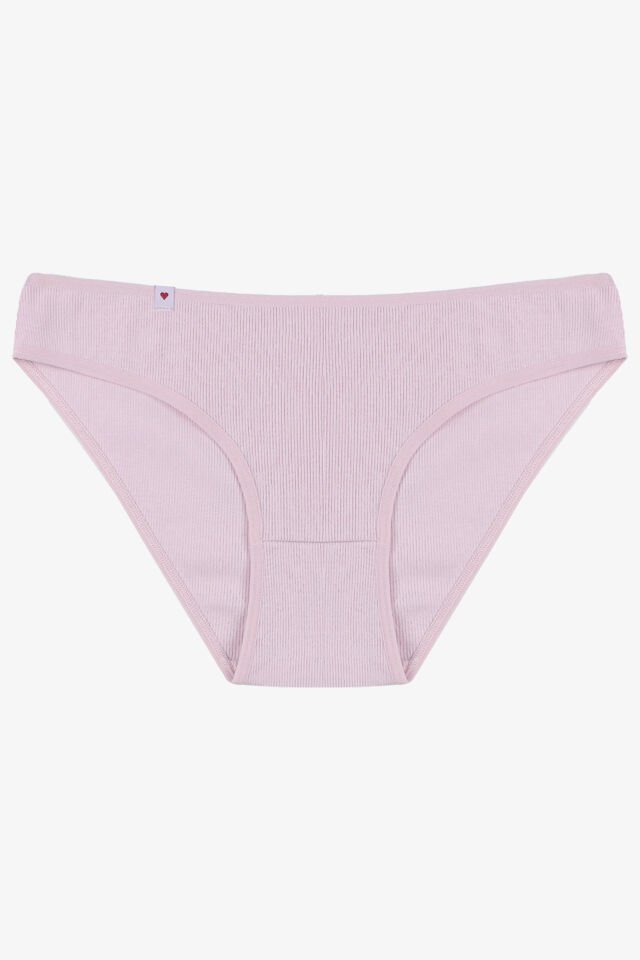 Kadın Külot 5 li Pamuklu Etiket Detaylı Fitilli Ribana Lila - Gri - L - XL
