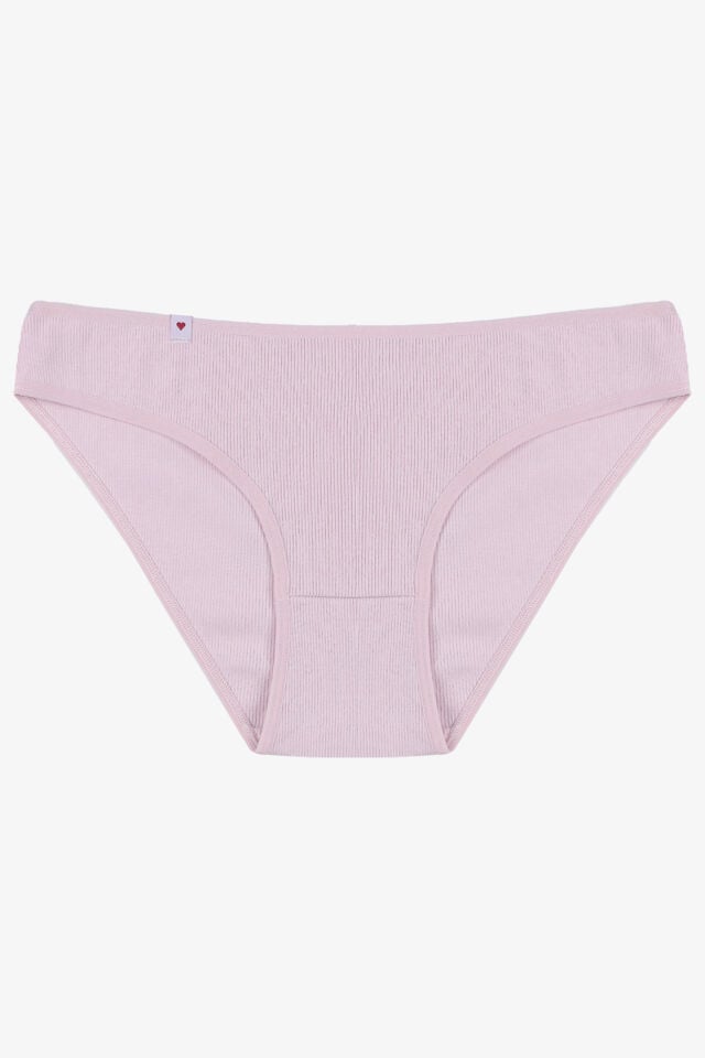 Kadın Külot 5 li Pamuklu Etiket Detaylı Fitilli Ribana Lila - Gri - L - XL