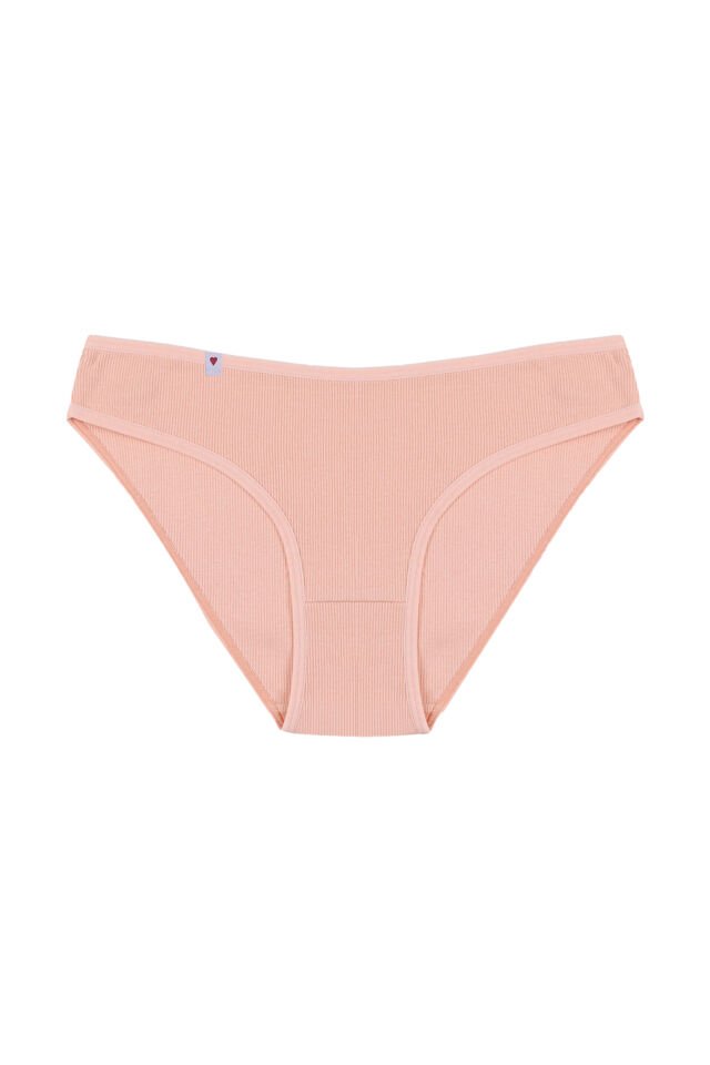 Kadın Külot 5 li Pamuklu Etiket Detaylı Fitilli Ribana Kahvrengi - Ekru - S - M