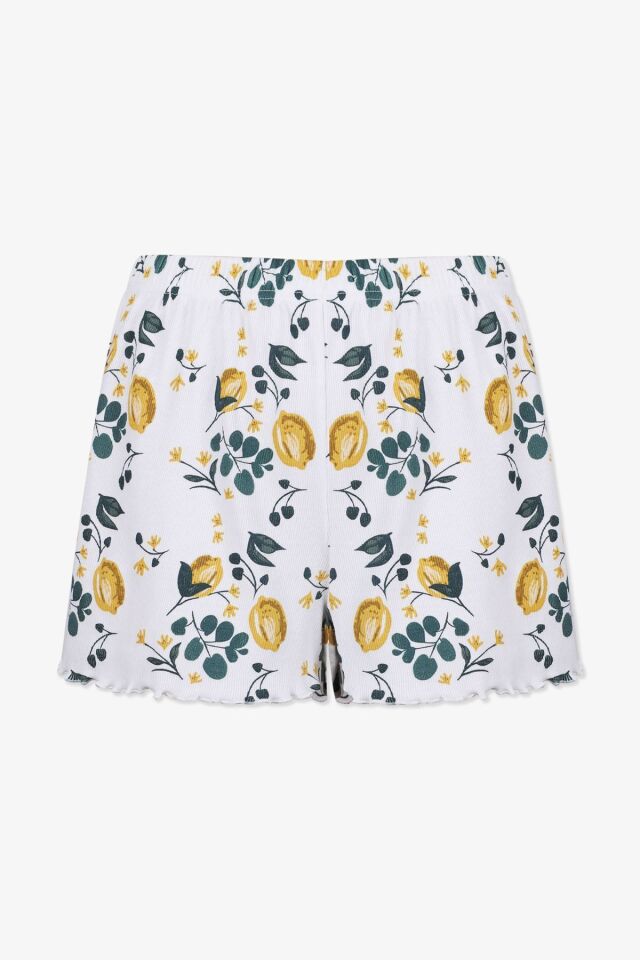 Kadın Pamuklu Baby Overloklu Limon Desenli Şortlu Pijama Takımı KO70112 Limon Desen - M - KO70112 Limon Desen - M