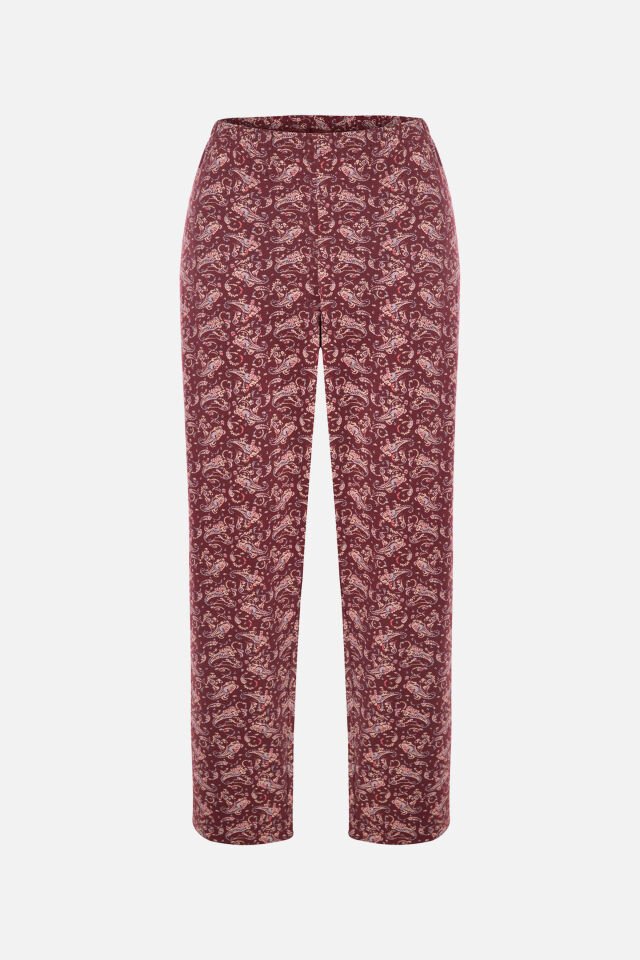 Kadın Pamuklu Alt Desenli Curve Pijama Takımı 2XL - Bordo - Kahve