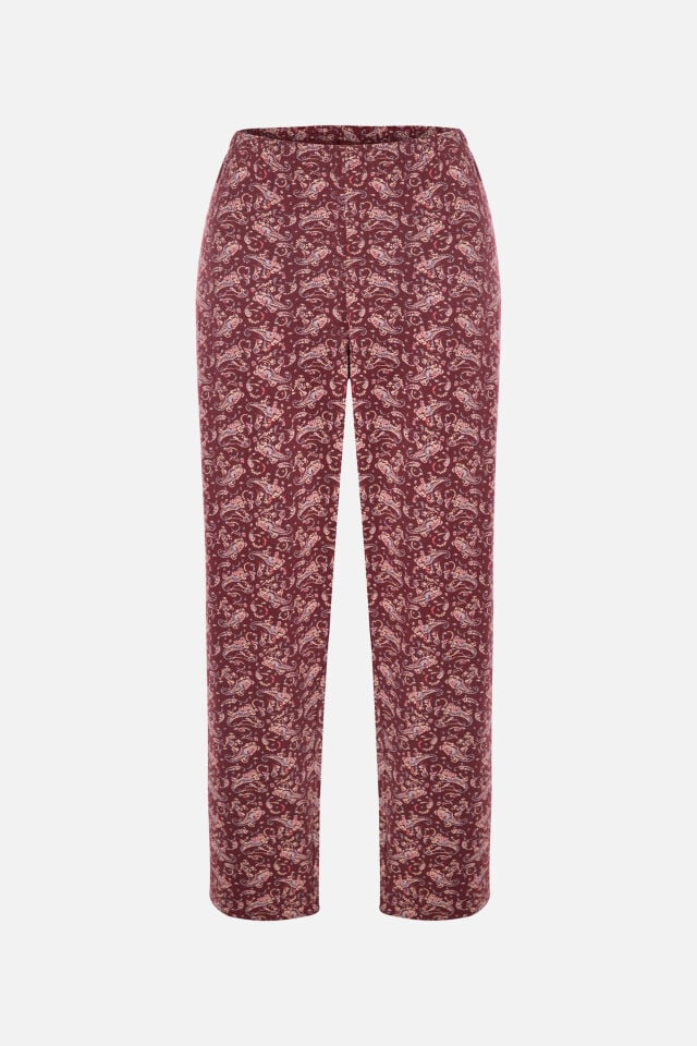 Kadın Pamuklu Alt Desenli Curve Pijama Takımı 2XL - Bordo - Kahve