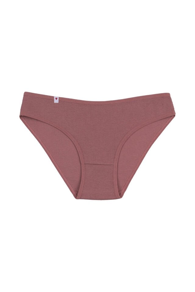 Kadın Külot 5 li Pamuklu Etiket Detaylı Fitilli Ribana Kahvrengi - Ekru - L - XL
