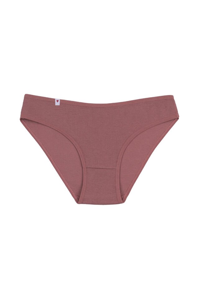 Kadın Külot 5 li Pamuklu Etiket Detaylı Fitilli Ribana Kahvrengi - Ekru - L - XL