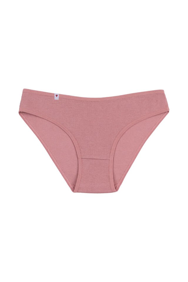 Kadın Külot 5 li Pamuklu Etiket Detaylı Fitilli Ribana Kahvrengi - Ekru - L - XL