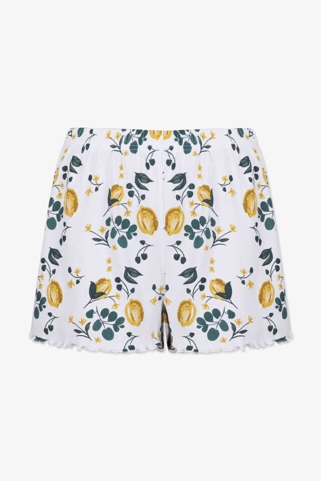 Kadın Pamuklu Baby Overloklu Limon Desenli Şortlu Pijama Takımı KO70112 Limon Desen - XL - KO70112 Limon Desen - XL