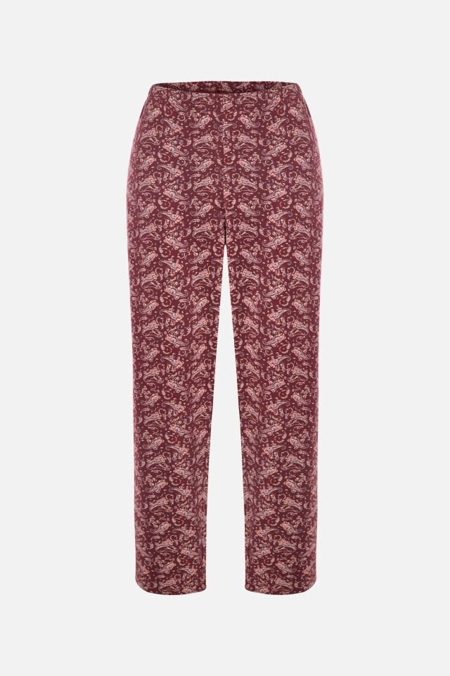 Kadın Pamuklu Alt Desenli Curve Pijama Takımı 4XL - Bordo - Kahve