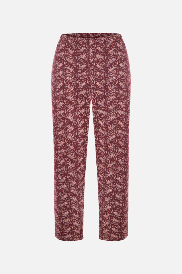 Kadın Pamuklu Alt Desenli Curve Pijama Takımı 4XL - Bordo - Kahve
