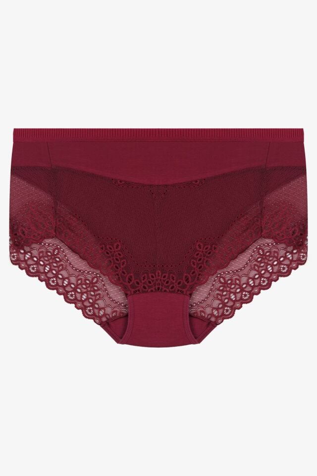 Kadın 3'lü Dantel Detaylı Yüksek Bel Külot KO20900 Siyah-Ekru-Bordo - L/XL - KO20900 Siyah-Ekru-Bordo - L/XL