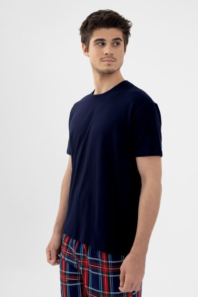 Erkek Kısa Kollu Pamuklu Ekose Desenli Pijama Takımı KO60103 Ekose Desen - L - KO60103 Ekose Desen - L