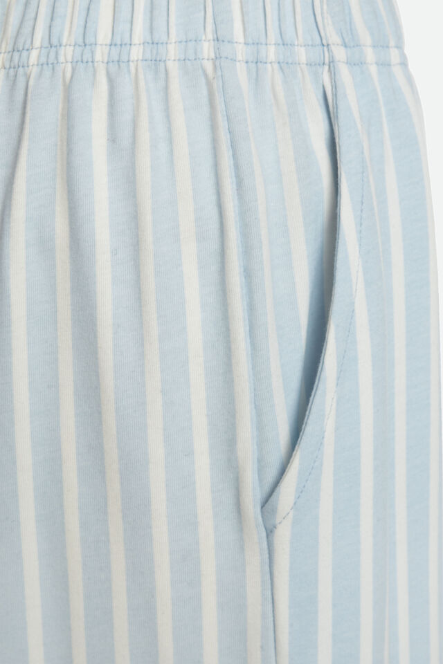 Erkek Pamuklu Uzun Kollu Üst Baskılı Alt Çizgili Cep Detaylı Pijama Takımı Beyaz - Mavi - XL