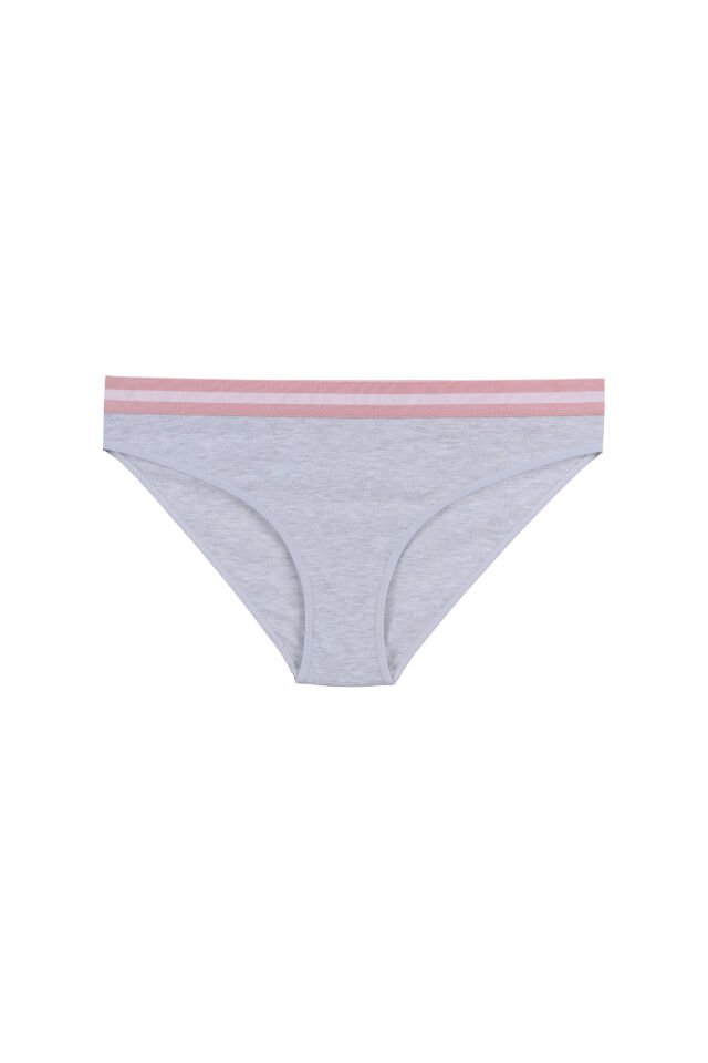 Kadın Pamuklu Beli Lastikli Slip/Külot Gri - Pembe - M