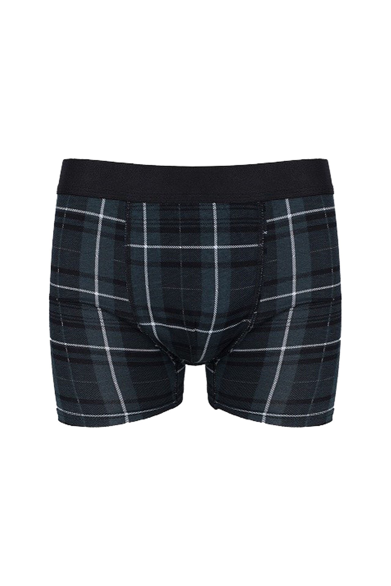 Erkek Tekli Desenli Pamuklu Boxer Yeşil - Siyah - XL