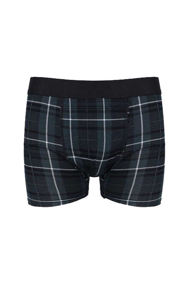 Erkek Tekli Desenli Pamuklu Boxer Yeşil - Siyah - 2XL