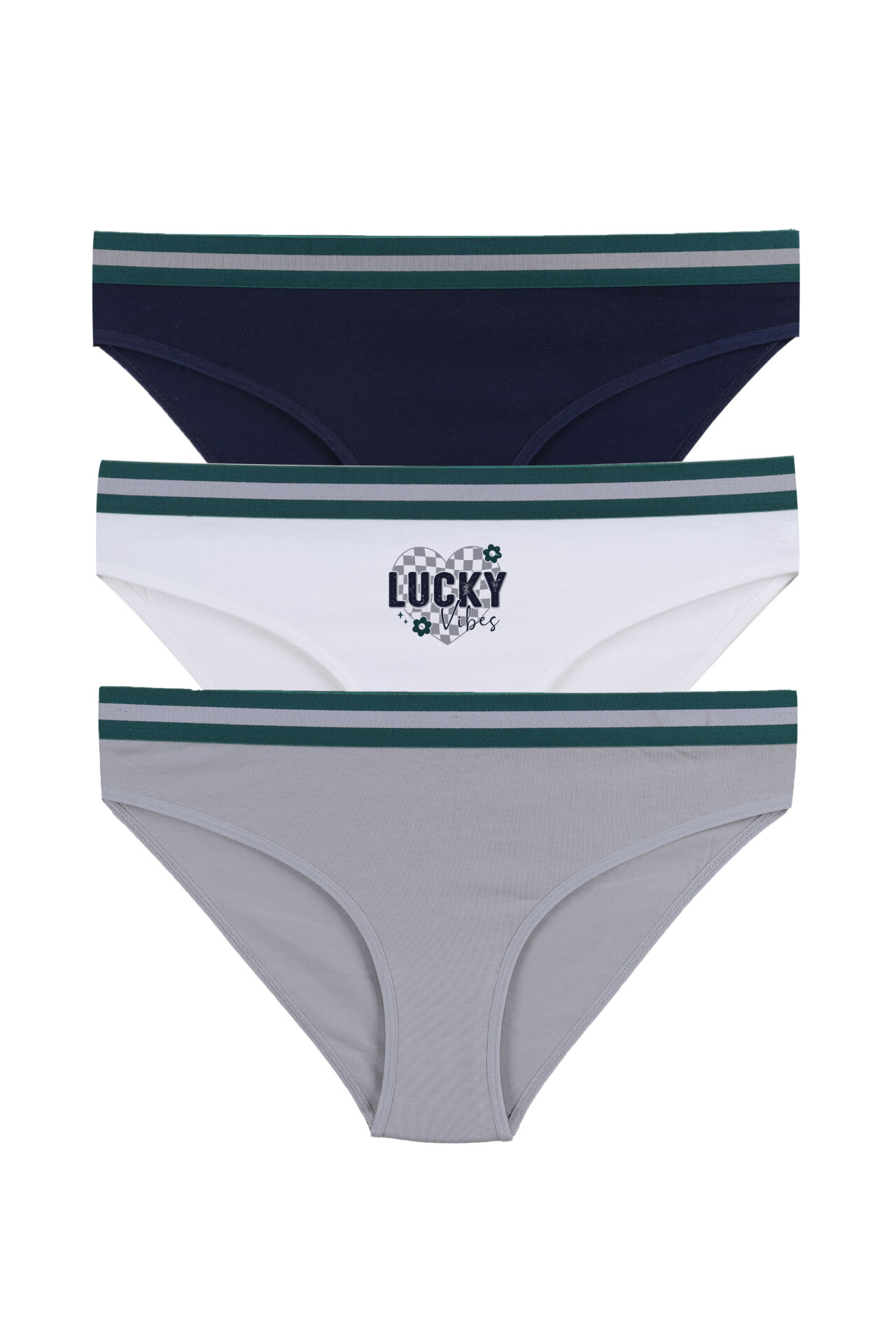 Kadın Pamuklu Beli Lastikli Slip/Külot Lacivert - Ekru - S